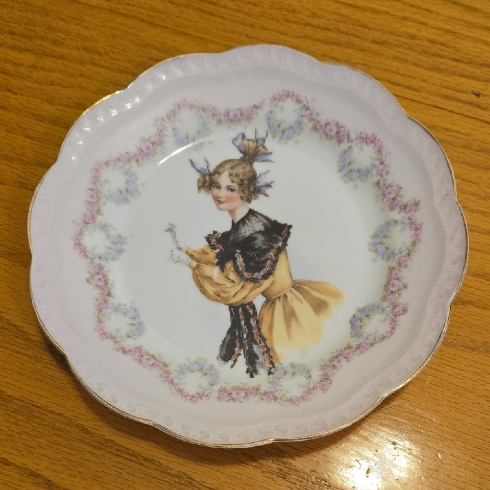 Antique Schwarzburg & Co Bavaria Porcelain Plates Portrait Girl Floral